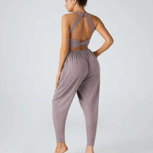 NWT HALARA Purple Racerback Jumpsuit with Tapered Legs - Picture 2 of 8